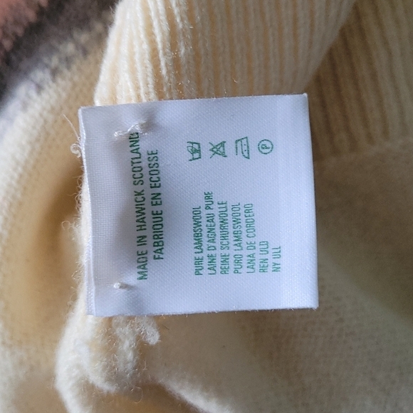 Burberry Vintage Lambswool V-Neck Cream Sweater Pink Grey Detail SIze XL - Picture 10 of 12